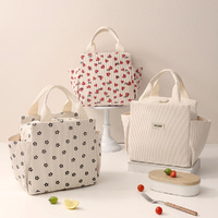 Corduroy Lunch Bag Thermal Insulation Lunch Box Storage Handbag Reusable Cooler