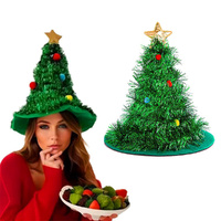 2 Pack Christmas Hats Tree Santa Hat With Tinsel Glitter And Five Pointed Star
