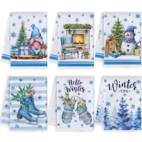 6pcs Blue Christmas Kitchen Towels Reusable Xmas Tree Decorative Hand Towel