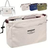 2 Pack Drawstring Canvas Storage Bag Multi-Pockets Liner Bag Travel Storage Bag