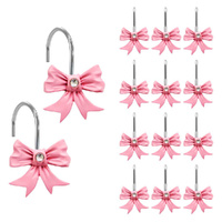 12/24pcs Decorative Shower Curtain Hook Pink Bow Knot Curtain Hooks Shower Rings