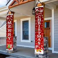 Merry Christmas Hanging Banner Porch Sign with Pattern Xmas Tree Presents Snow