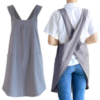 Women Cotton Linen Cross Back Apron Housework Kitchen Cooking Double Pocket Wrap
