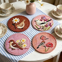 4pcs/Set Non-Slip Round Placemat Heat-Insulated Print Coaster Imitation Woven Coffee Cup Mat
