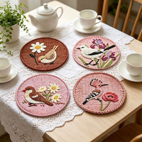 4Pcs Imitation Woven Printed Rubber Coaster Printed Heat Insulation Cup Mat Anti Slip Placemat
