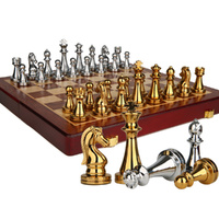 Metal Deluxe Chess Retro Copper Plated Alloy Chess Adult Set Board Game Wooden Folding Chess Set