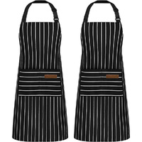 2 Pack Kitchen Cooking Apron Chef Halterneck Apron with 2 Pockets Catering Sleeveless Work Aprons