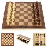 3 in 1 Wooden Folding Chess Backgammon Checkers Travel Games Chess Set Board Draughts Entertainment