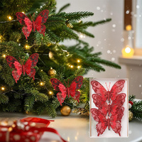 9PCS Artificial 3D Butterflies On Clip Hollow-Out Glittering Butterfly Christmas Tree Decoration