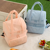 Lunch Bag for Women Insulated Double Deck Lunch Box Puffer Lunch Tote with Straps Leakproof