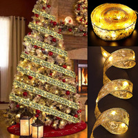 5M Christmas Decoration LED Ribbon Lights DIY Lace Bows String Lights Xms tree Decor