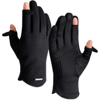 1 Pair Unisex Men Suede Winter Non-Slip 2 Cut Fingers Touchscreen Texting Gloves