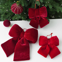 3Pcs Christmas Bow Decoration Velvet Red Bow Knot Baubles Hanging Ornaments