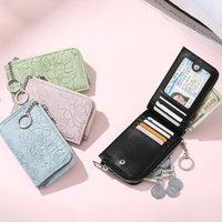Ladies Zip Coin Purse with Key Ring Embossed Design Multi Card Slots Wallet