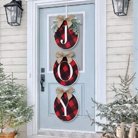 Christmas decorations JOY sign buffalo plaid wreath