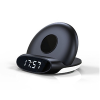 10W 3 in 1 Wireless Charger Stand with Alarm Clock-Black