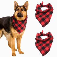 2Pcs Pet Bandanas Classic Triangle Plaid Dog Scarf Bow Ties Stylish  Scarf-Red