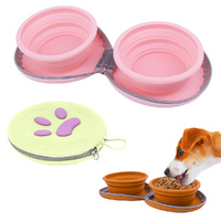 Collapsible Dog Foldable Bowl 2-In-1  Travel Double Pet Bowl Water Food Feeder Cat Feeding Bowl