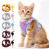 Cat Harness Vest Walking Lead Leash Collar Adjustable Mesh Dog Harness-Rose Red