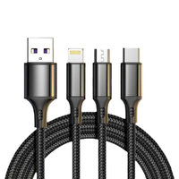 66W Nylon Braided 3-in-1 Charging Cable-Black